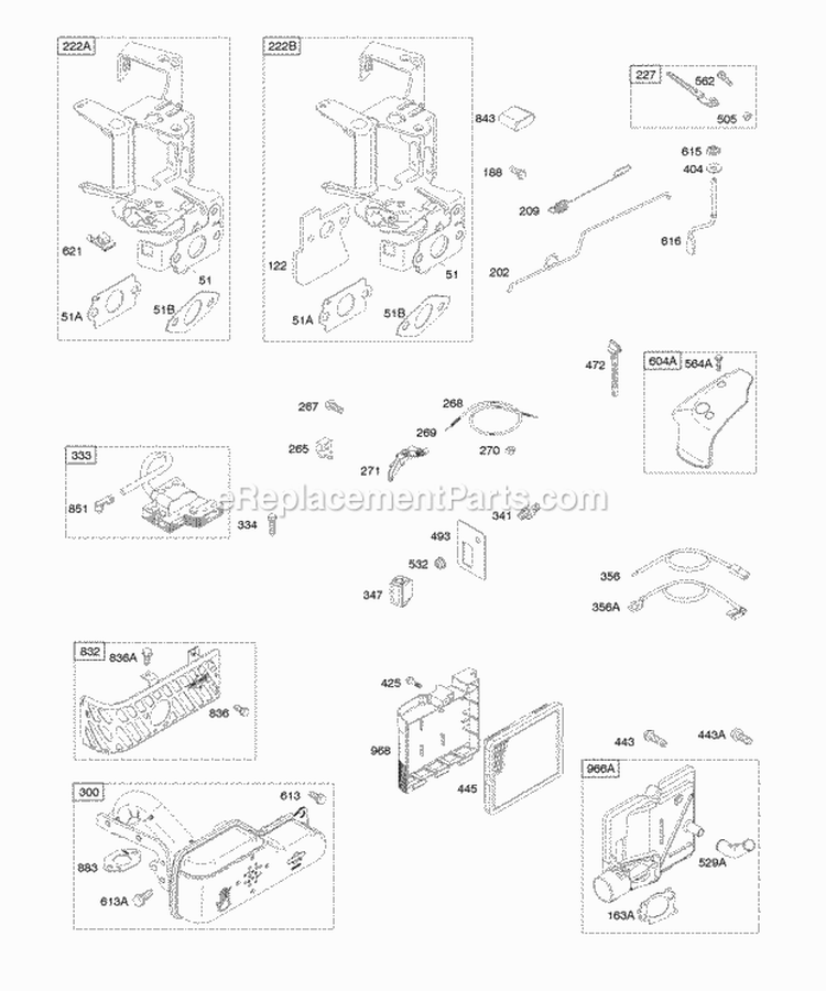 Air Cleaner Controls Exhaust System Governor Spring Ignition Diagram and Parts List for 12G612-0110-B1  Briggs and Stratton Engine